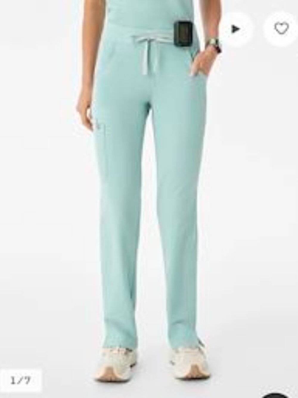 FIGS Kade Straight Leg Scrub Pants Seaglass Yoga Waist Cargo Pockets Size LG Pet